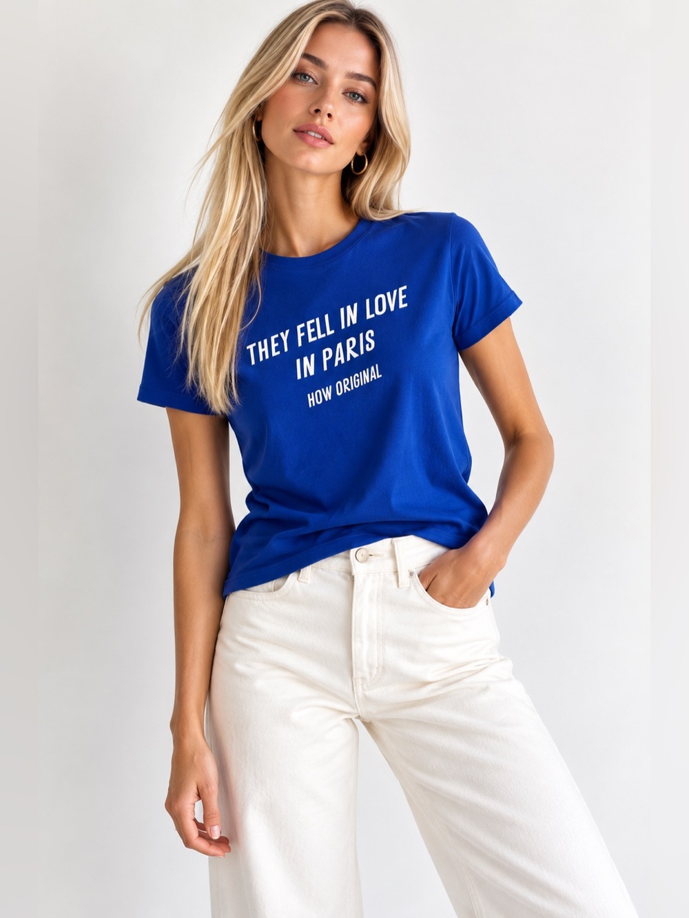 PSC “They Fell in Love in Paris” Graphic Tee Blue 100% Cotton Size S